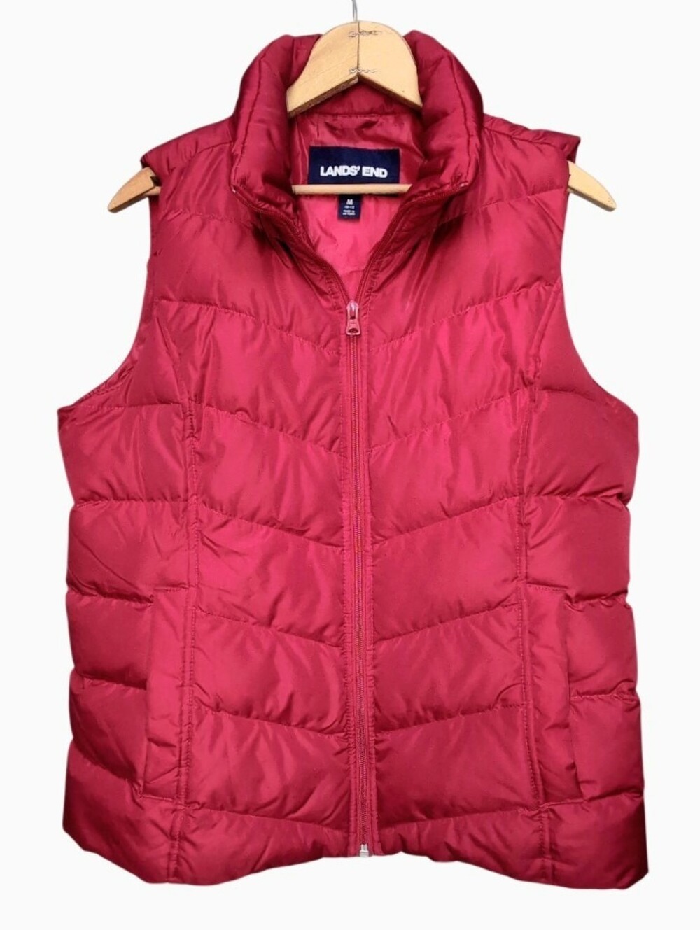 Lands' End Puffer Vest Full Zip Front 2 Pockets Red Women's Size M 10-12